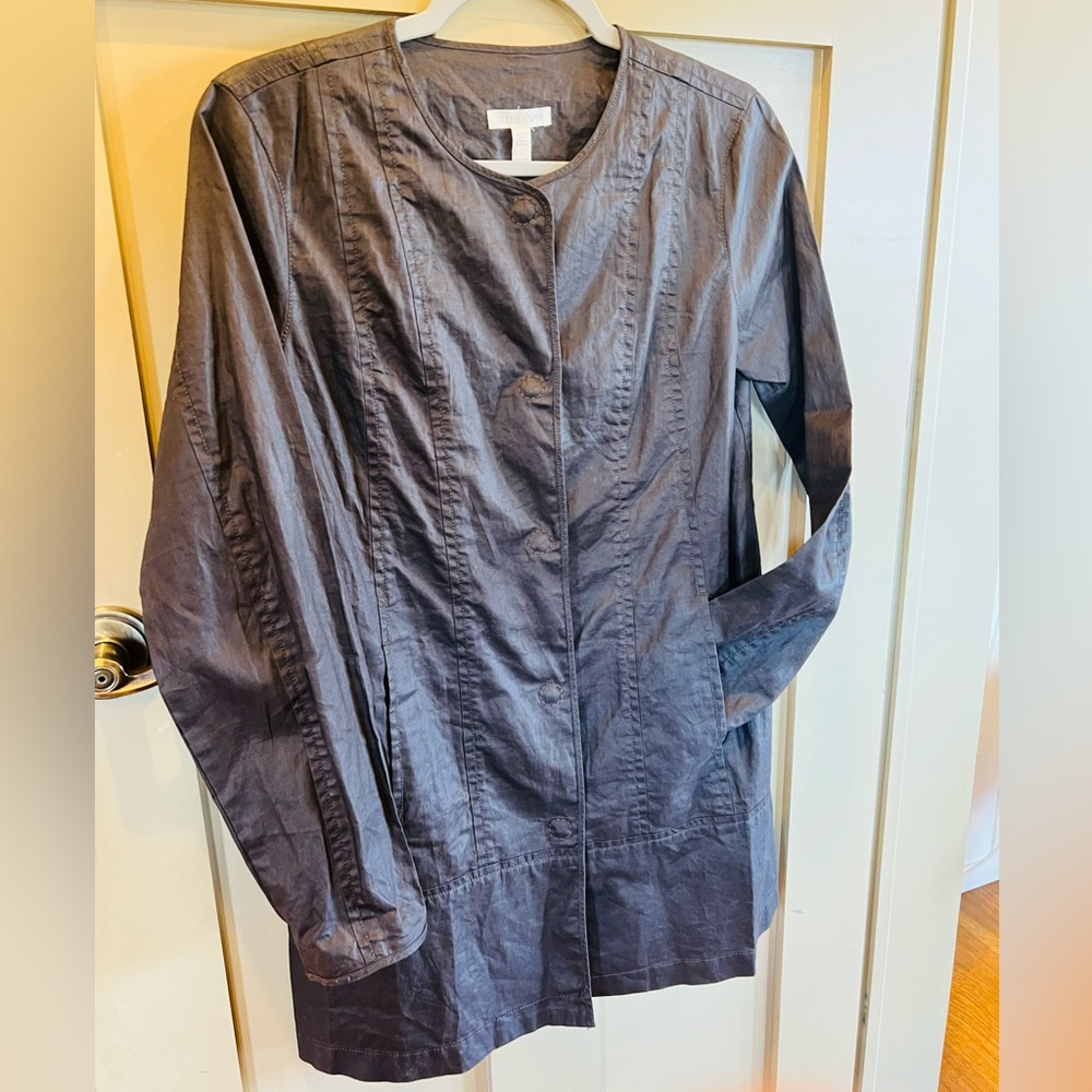 Eileen Fisher Organic Coated Linen Long Duster Jacket Blazer